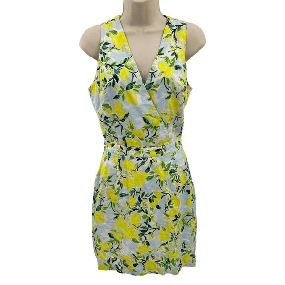 1901 Dress Womens Small White Yellow Linen Rayon Lemon Print‎ Lined Belt Pockets - Picture 1 of 12